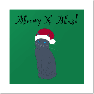 Meowy X-mas santa hat - grey Posters and Art